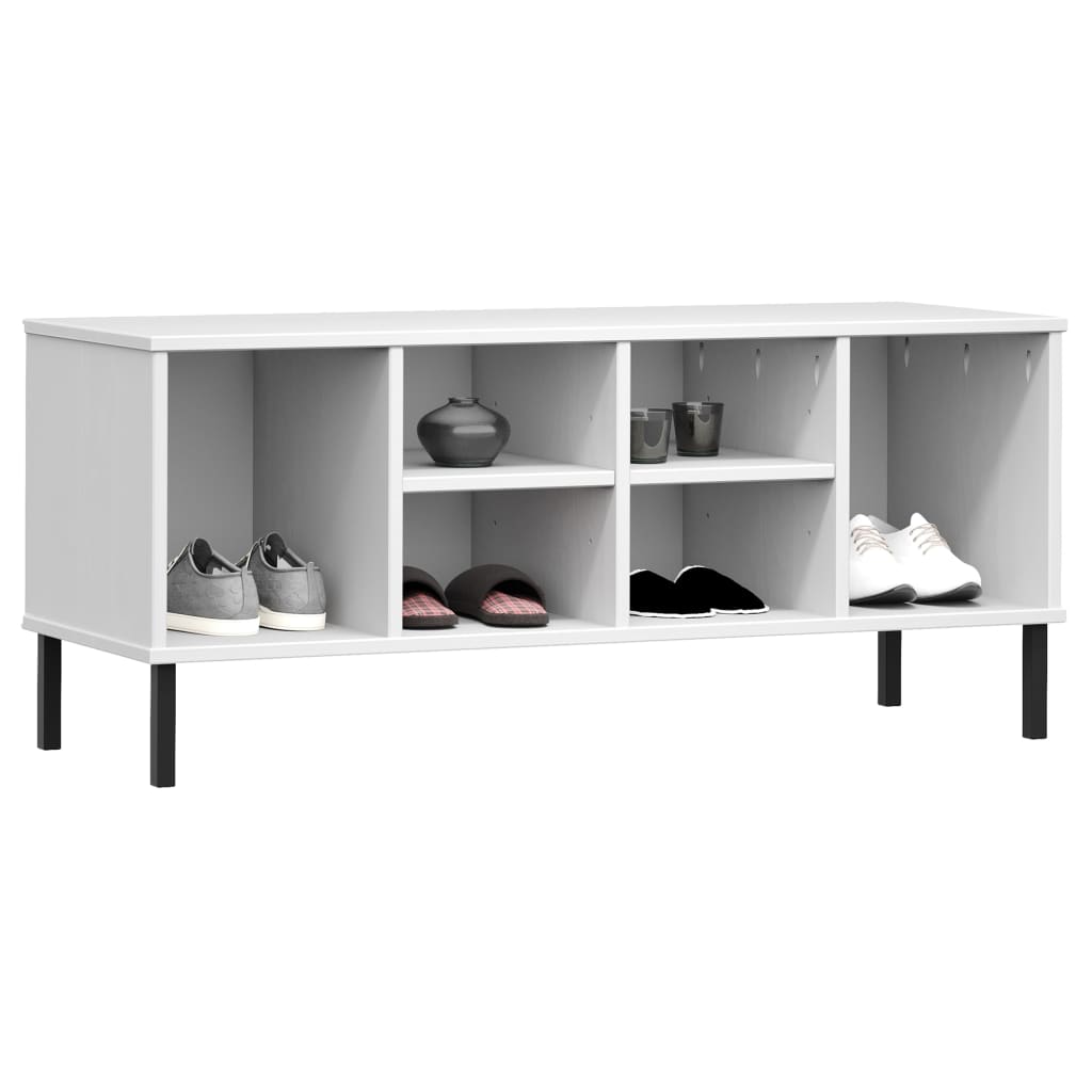 Schuhregal Oslo Mit Metallbeinen 106X35X45 Cm Massivholz Weiß