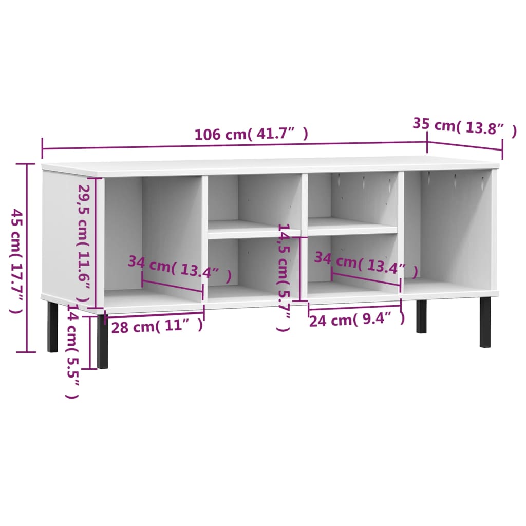 Schuhregal Oslo Mit Metallbeinen 106X35X45 Cm Massivholz Weiß