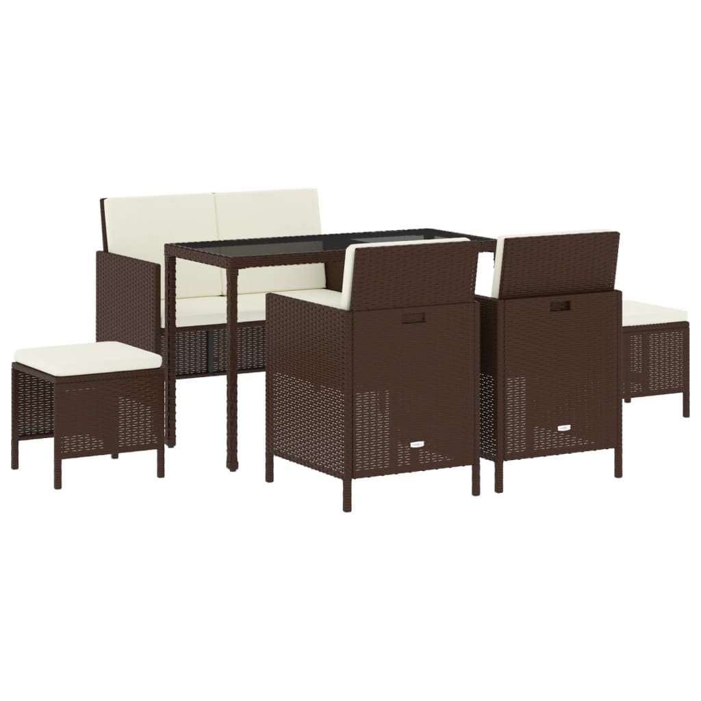 6-Tlg. Garten-Essgruppe Mit Kissen Poly Rattan