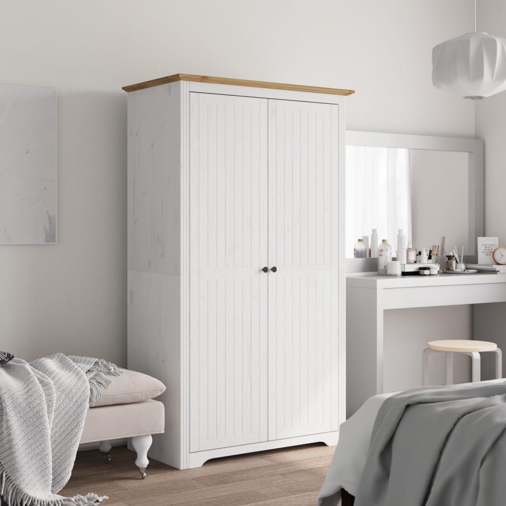 Kleiderschrank Bodo Weiß Und 146X53,5X173 Cm Kiefernholz Braun