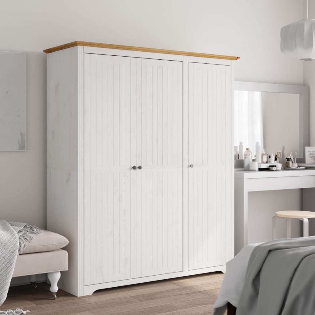 Kleiderschrank Bodo Weiß Und 146X53,5X173 Cm Kiefernholz Braun