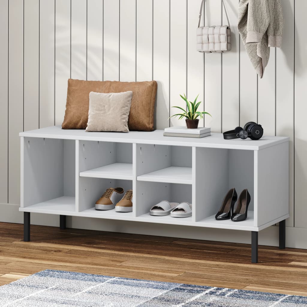 Schuhregal Oslo Mit Metallbeinen 106X35X45 Cm Massivholz Weiß