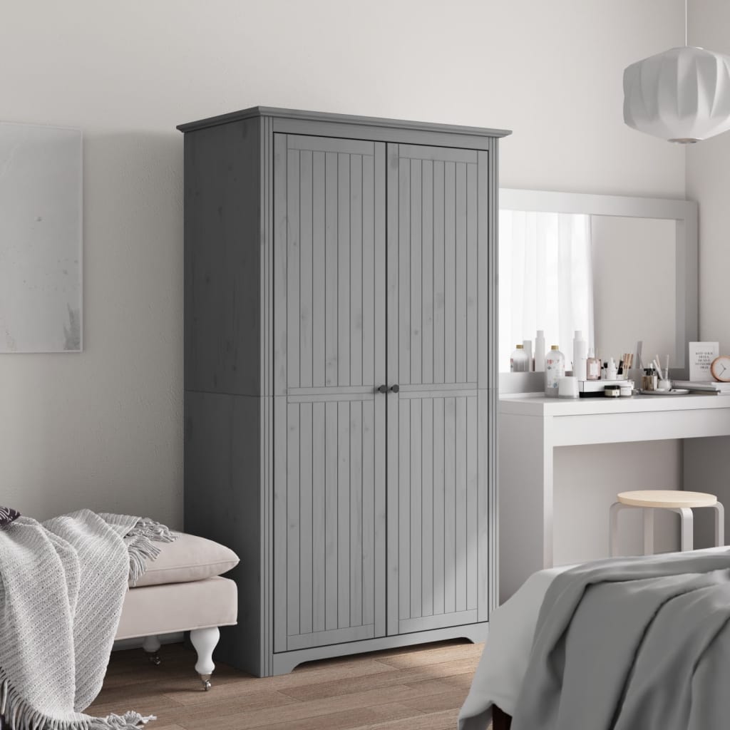 Kleiderschrank Bodo 146X53,5X173 Cm Massivholz Kiefer Grau