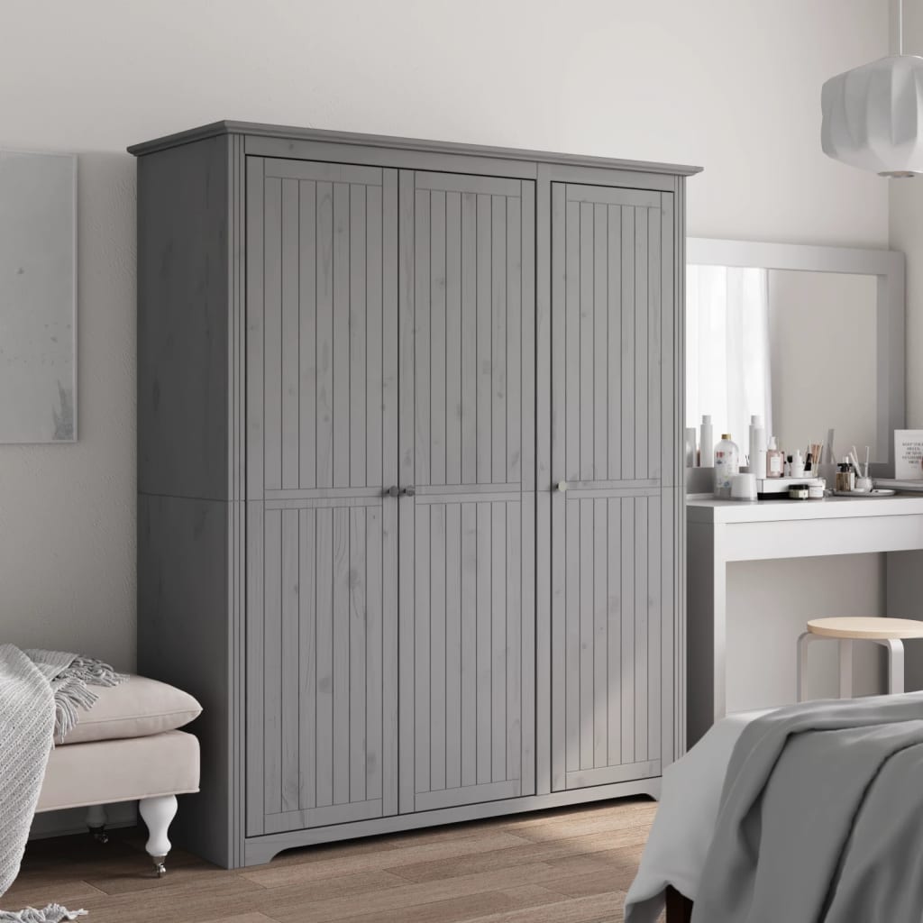 Kleiderschrank Bodo 146X53,5X173 Cm Massivholz Kiefer Grau